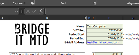 Excel Sheet for Submitting Vat Returns